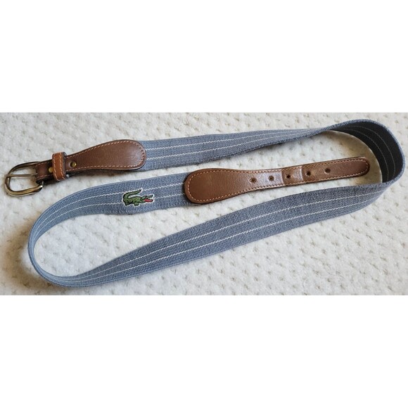 VTG 80s Izod Lacoste Blue Leather Cotton Elastic Stretch Preppy Belt, 36 EUC - Picture 1 of 8